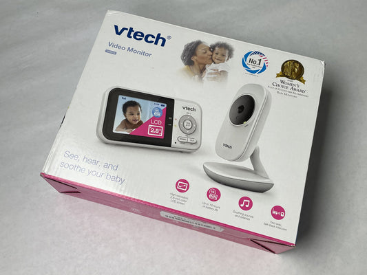 VTech VM819 Video Baby Monitor with 19Hour Battery Life 1000ft Long Range Auto Night Vision 2.8” Screen 2Way Audio Talk Temperature Sensor Power Saving Mode and Lullabies, White
